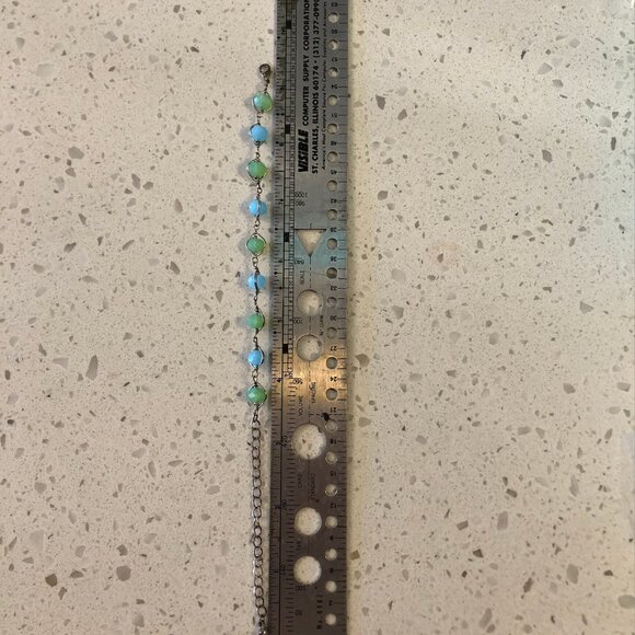 Handmade Silver-Tone Bracelet with Blue & Green Beads - Picture 2 of 2